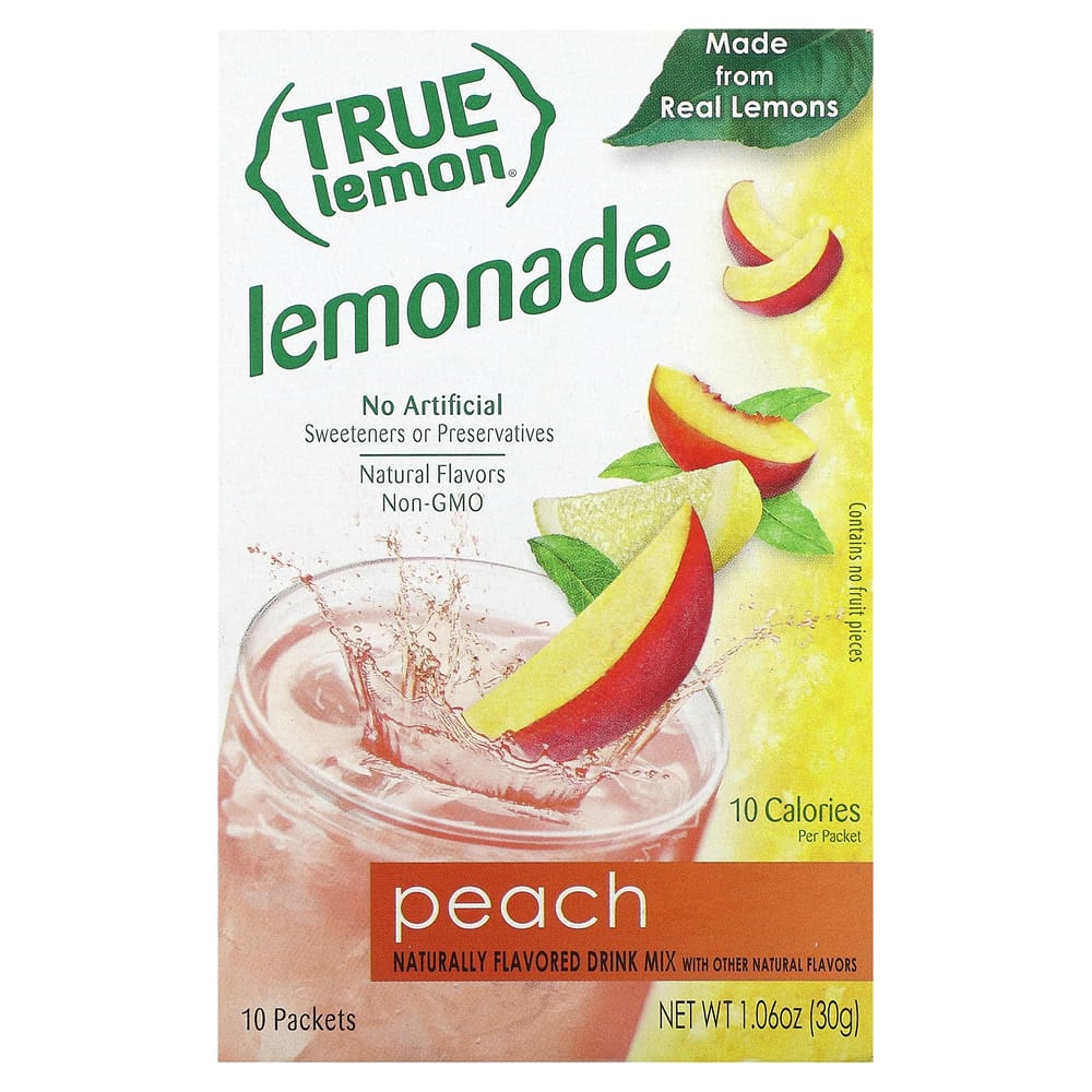 True Citrus True Lemon Peach Lemonade Drink Mix, 10 Packs (3g/0.11oz each)