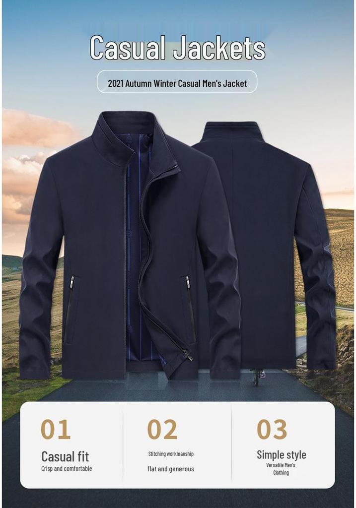 2022 Men's Trendy Autumn Stand Collar Business Casual Jacket: Middle-Aged Dad's Loose Workwear