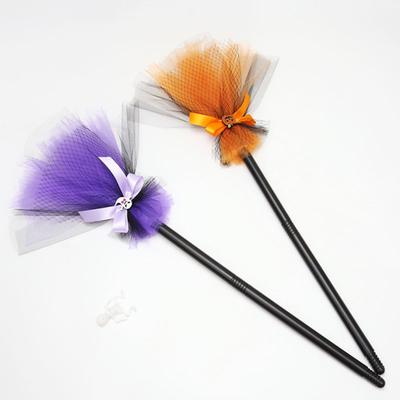 Halloween Witch Broom Adjustable Length Fun Props Exquisite Cosplay Bow Mesh Broom Home Party Supplies