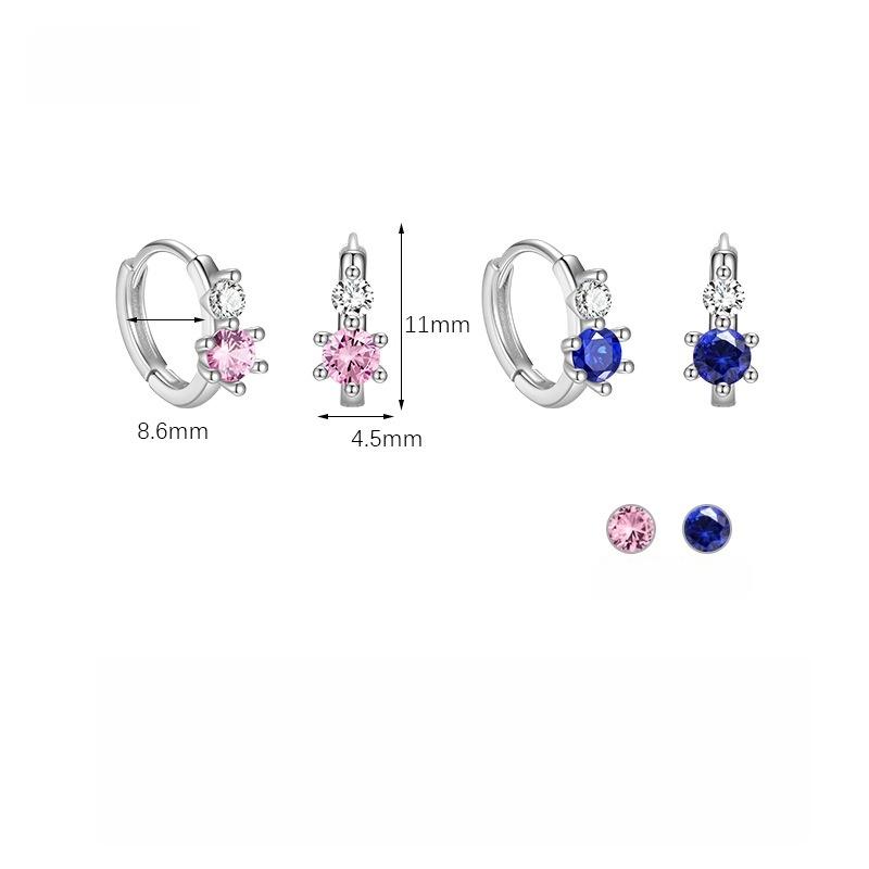 Fashionable S925 Sterling Silver Earrings Inlaid with Pink And Blue Zircon Simple Light Luxury Design Ear Accessories for Women