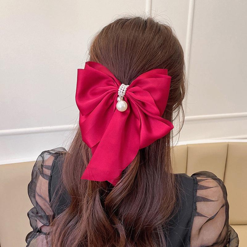New Red Bowknot Hairpin Fashion Women Hair Clip Fabric Korean Style Long Ribbon Butterfly Hairpin Hair Accessories