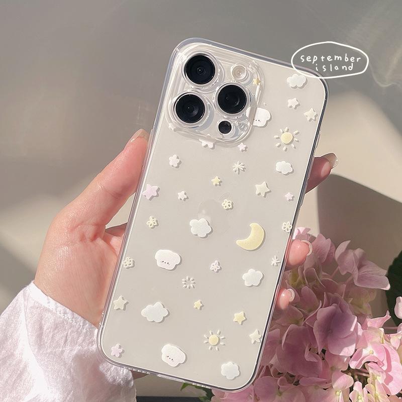 Full screen cloud moon suitable for iPhone11promax mobile phone case 11pro transparent TPU space case fine hole