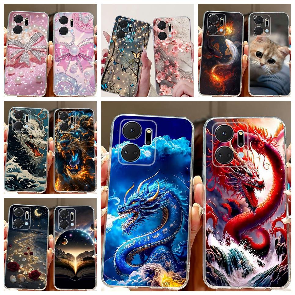 Casing For Huawei Honor X7a X7B Phone Case HonorX7 X 7 4G Luxury Flower Butterfly Dragon Animals Printed Clear Soft Back Cover