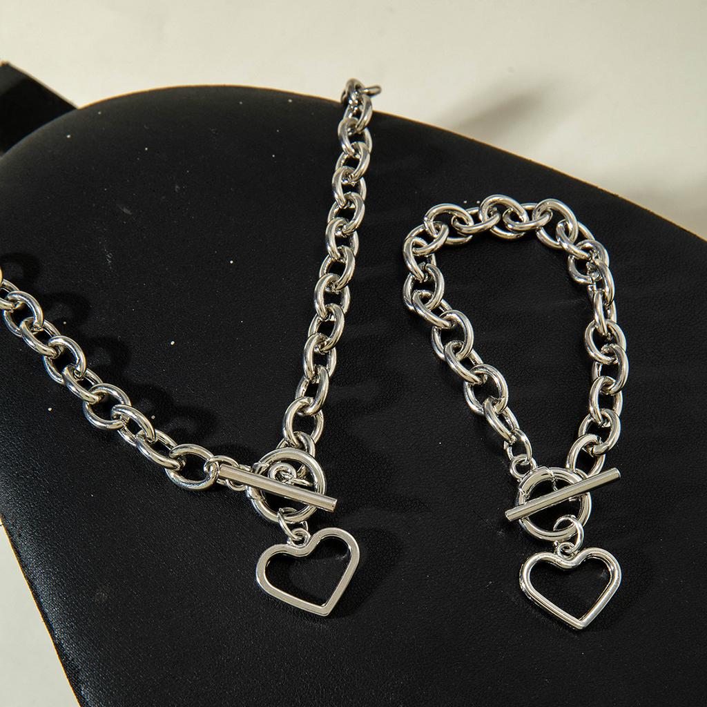 Vintage Punk Ins Blogger Love Pendant, Metallic Texture Exaggerated Thick Chain Hip Hop Fan Necklace