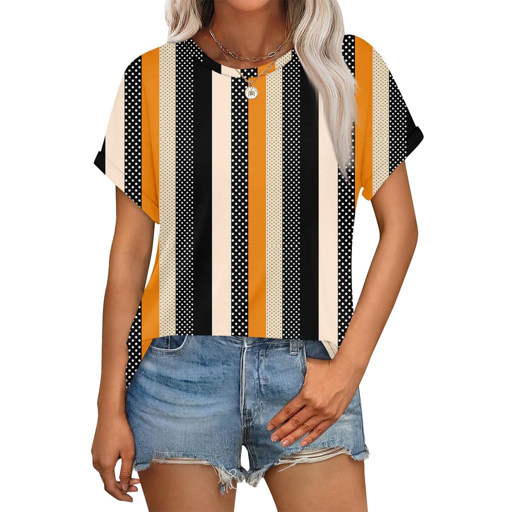 Haut Floral Décontracté Mode Femme Col Rond Manches Courtes Ourlet Roulotté