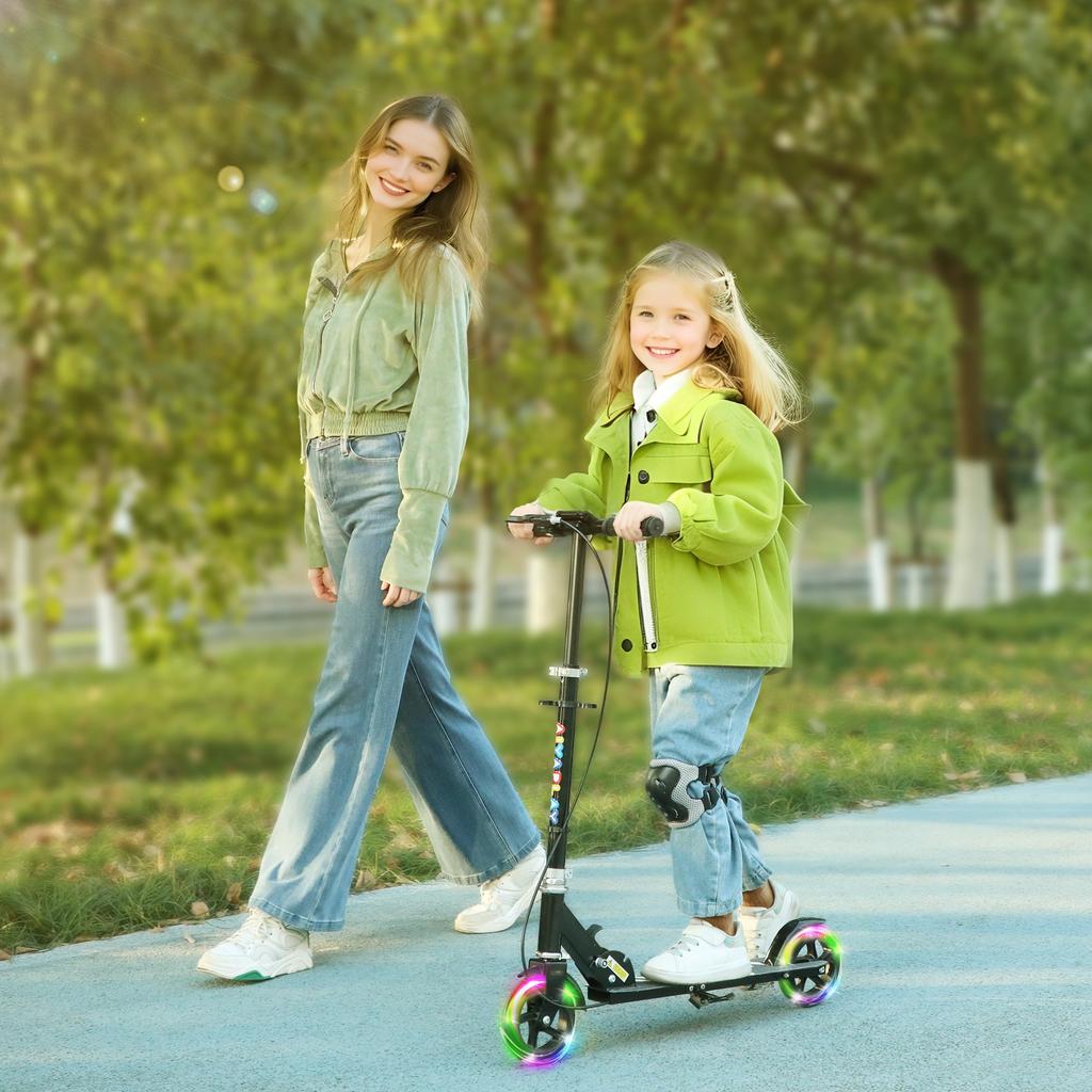 Scooter for Kids Aged 3-8 Years, with Adjustable Handle, Two Light Up Wheels, Handbrake, Rear Brake, Black