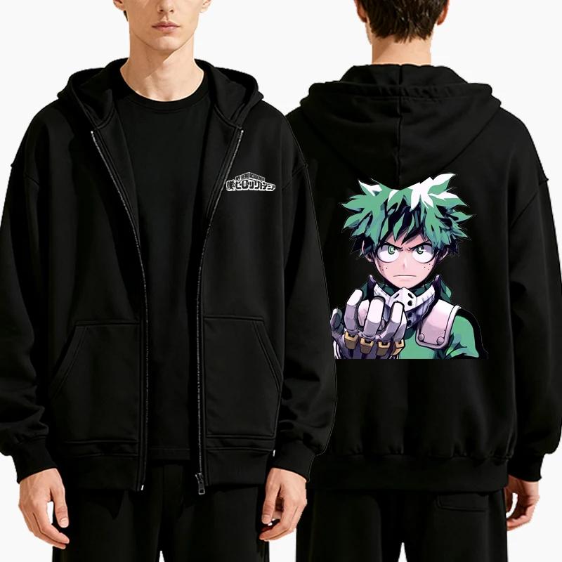 Men Fashion Casual Animen Printed Zipper Hoodie Autumn Winter Men Punk Long Sleeve Sweatshirts Fleece Zip-up Hoodie