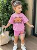 Girls Summer 2 Piece Set Cute Capybara Animal Print Short Sleeve Top And Shorts Casual Outfit For Kids Daily Wear