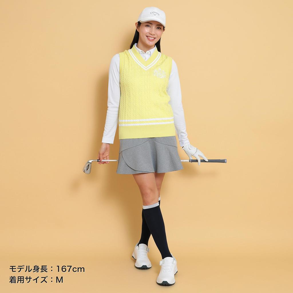 Callaway Cable Knit C25119200 Size L Women's V-Neck Vest, Golf, 1061_Yellow,