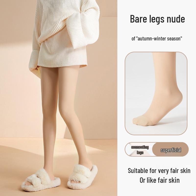 Double-Layer Fleece-Lined Black Stockings: Sheer Nude Button-Style Leggings for Autumn/Winter Women