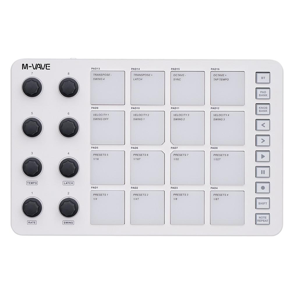 Беспроводной контроллер SMC-PAD | MIDI-пэд для живых выступлений с RGB-подсветкой | Портативный битмейкер и 3,5-мм выходной интерфейс белый