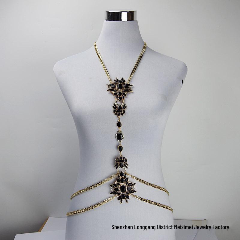 

European and American Acrylic Rhinestone Alloy Body Chain Necklace