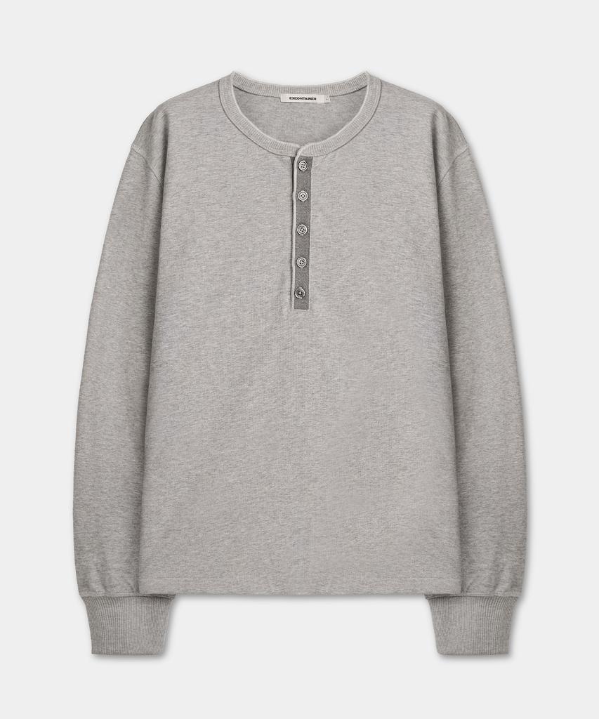 EXCONTAINER Vintage Crop Henley Neck Long Sleeve (Melange Grey)
