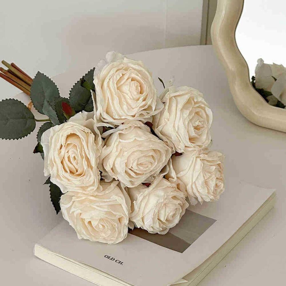 Retro Simulation Rose Flower 7 Head Fake Flowers Artificial Rose Bouquet  Home Living Room Decor