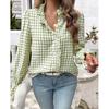 Fungus Edge Stand Collar Plaid Long-sleeved Shirt Women Spring Summer Casual Loose Single-breasted Female Versatile Shirt Tops
