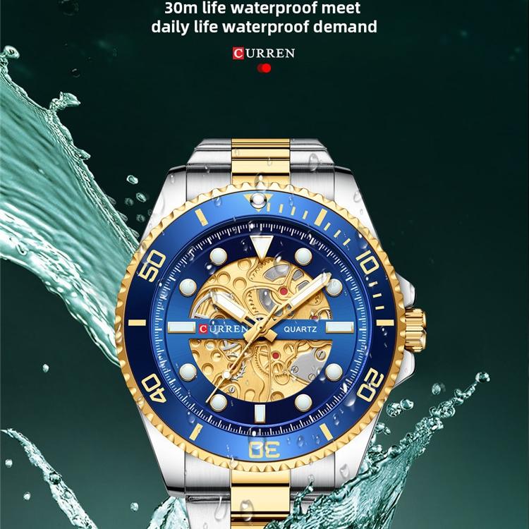 CURREN Steel Strap Watch Simple Calendar Large Dial Business Watch Waterproof Men's Fashion