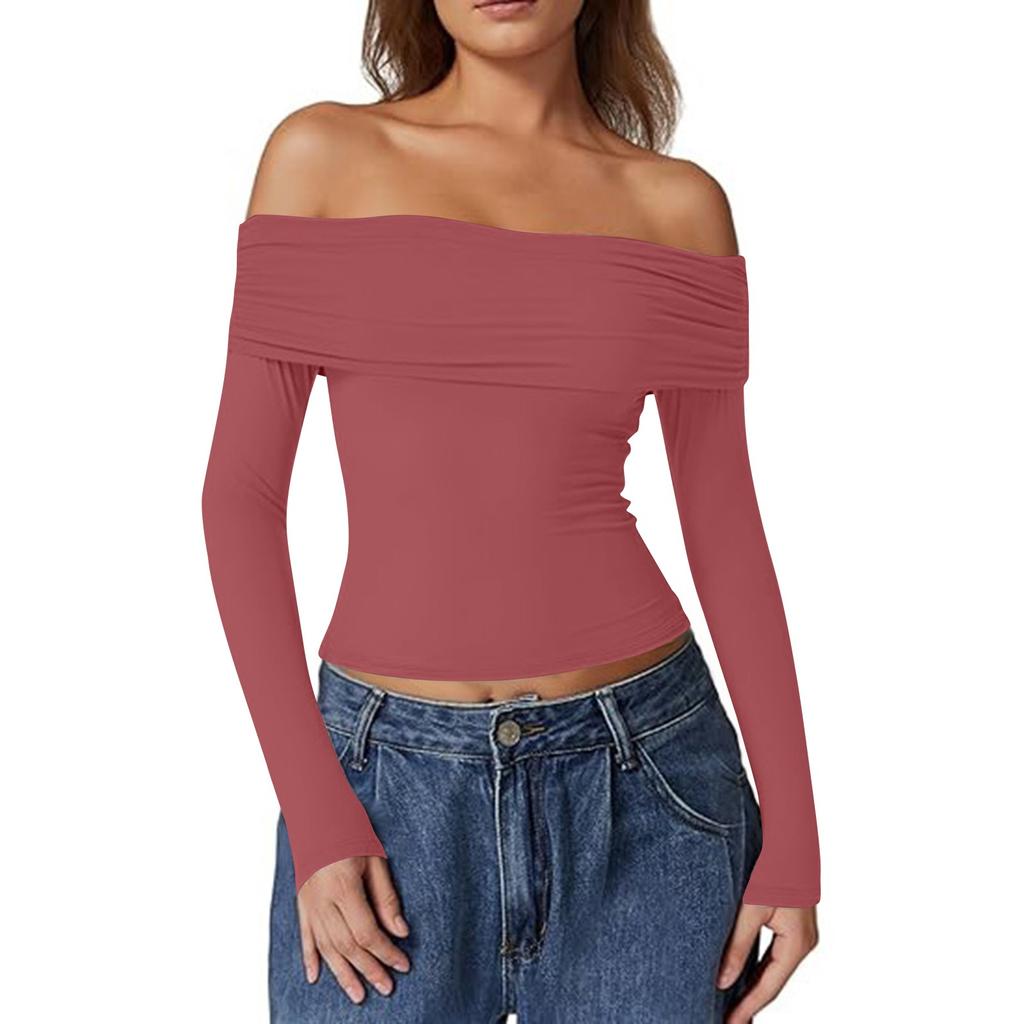 Women's Fashion Sexy One Shoulder Desire Long Sleeve Milk Silk Bottoming Shirt