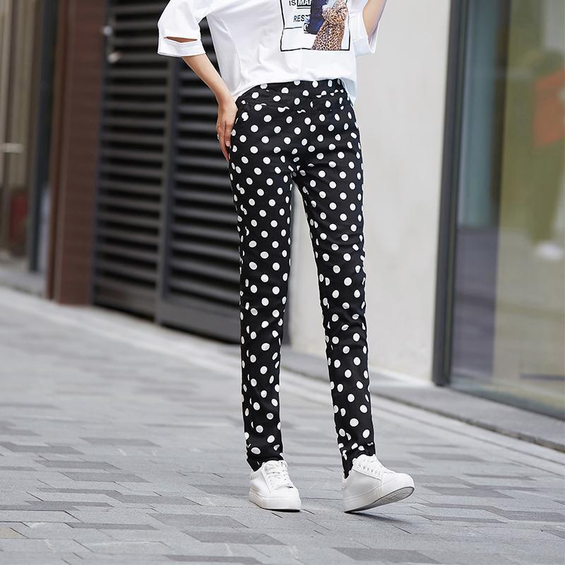 Plus Size Polka Dot Floral Print Slimming Pants: 2025 Summer Elastic Long Pants