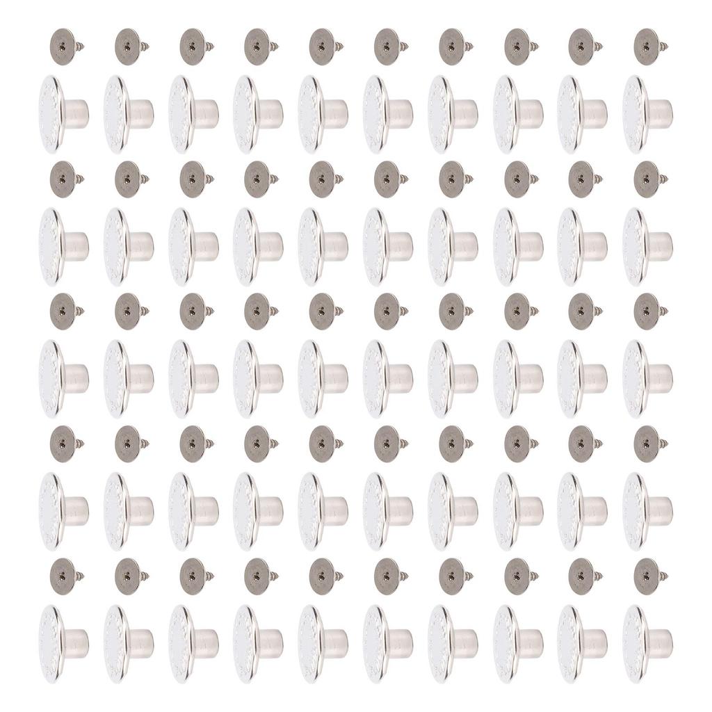 50 Sets 17mm Pants Button Silver Leaf Star Pattern Stainless Steel Pants Rivets and 2x6.5mm Pointed