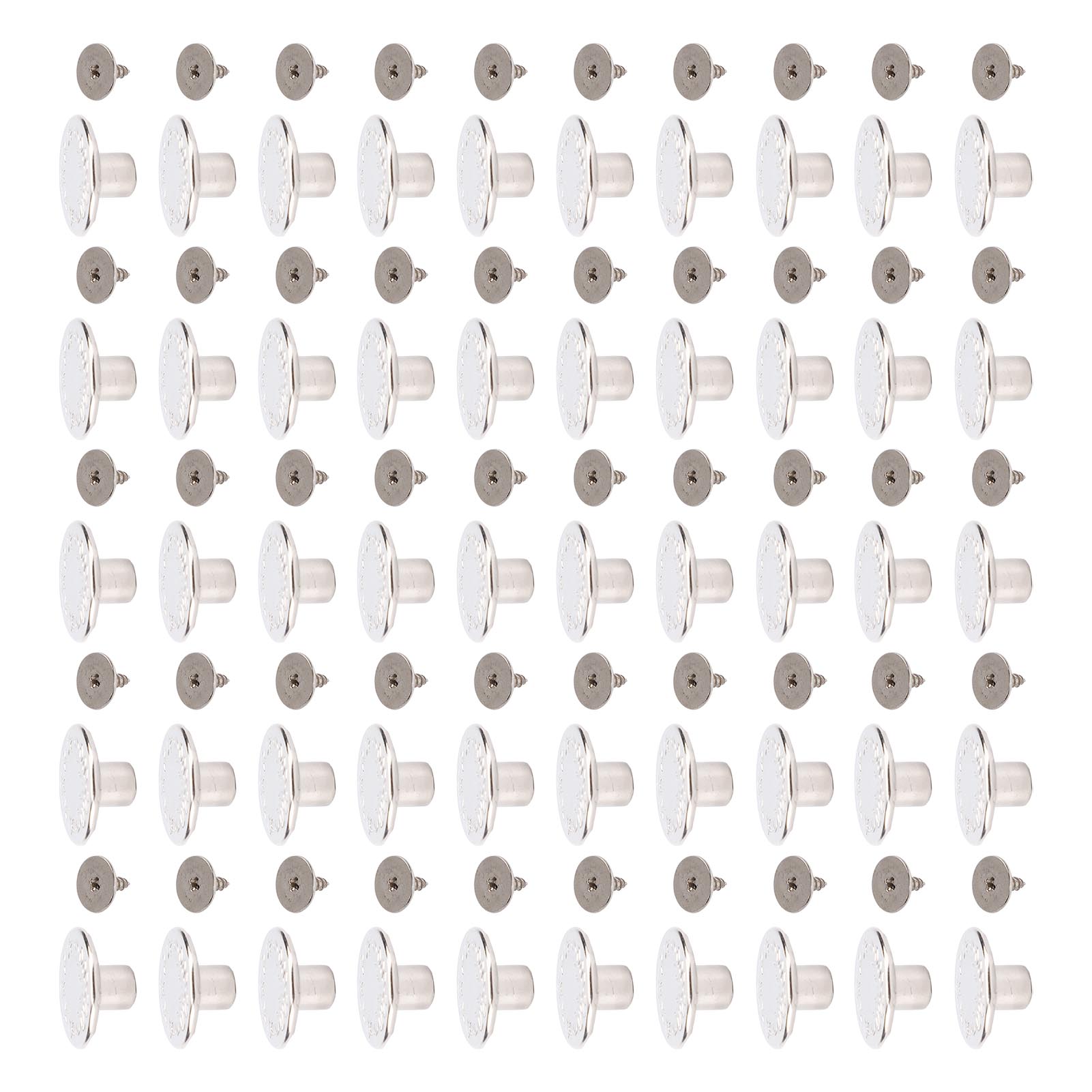 

50 Sets 17mm Pants Button Silver Leaf Star Pattern Stainless Steel Pants Rivets and 2x6.5mm Pointed