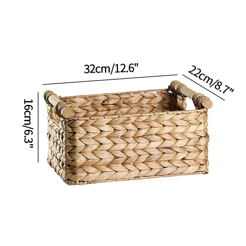 Woven Storage Box with Handle Kitchen Sundry Organizer Laundry Basket Rectangular Closet Organizer Kitchen Organizer Picnic Bask