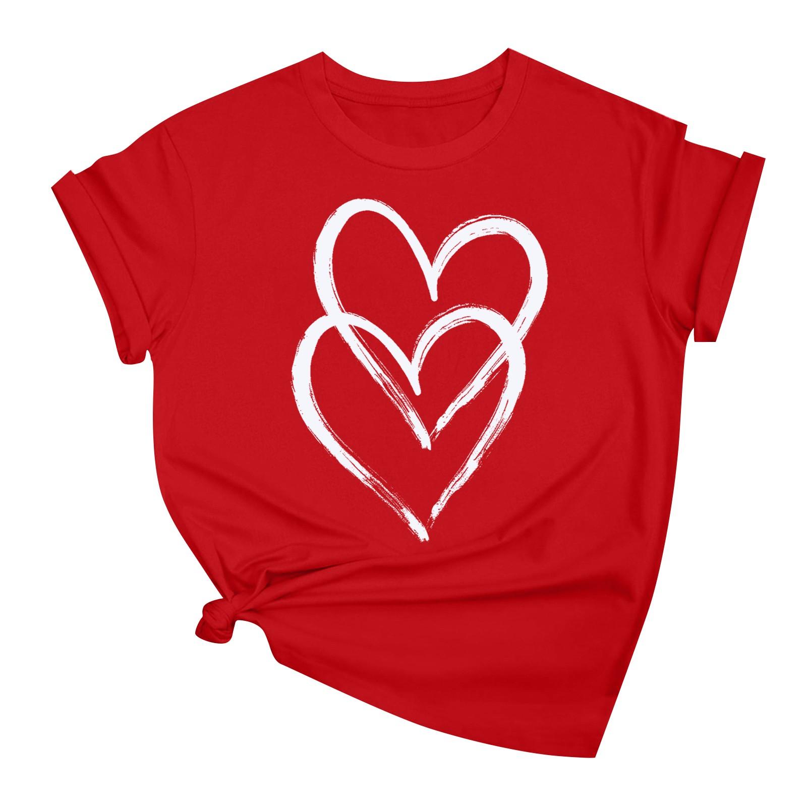 

Женский повседневный свитер с короткими рукавами и круглым вырезом с принтом ко Дню святого Валентина XL винный