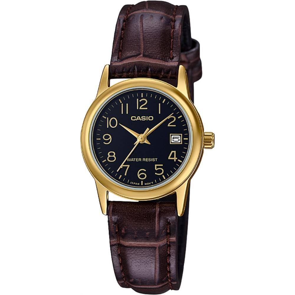 

Casio LTP-V002GL-1B Women s Gold Tone Leather Band Easy Reader Dial Date Watch