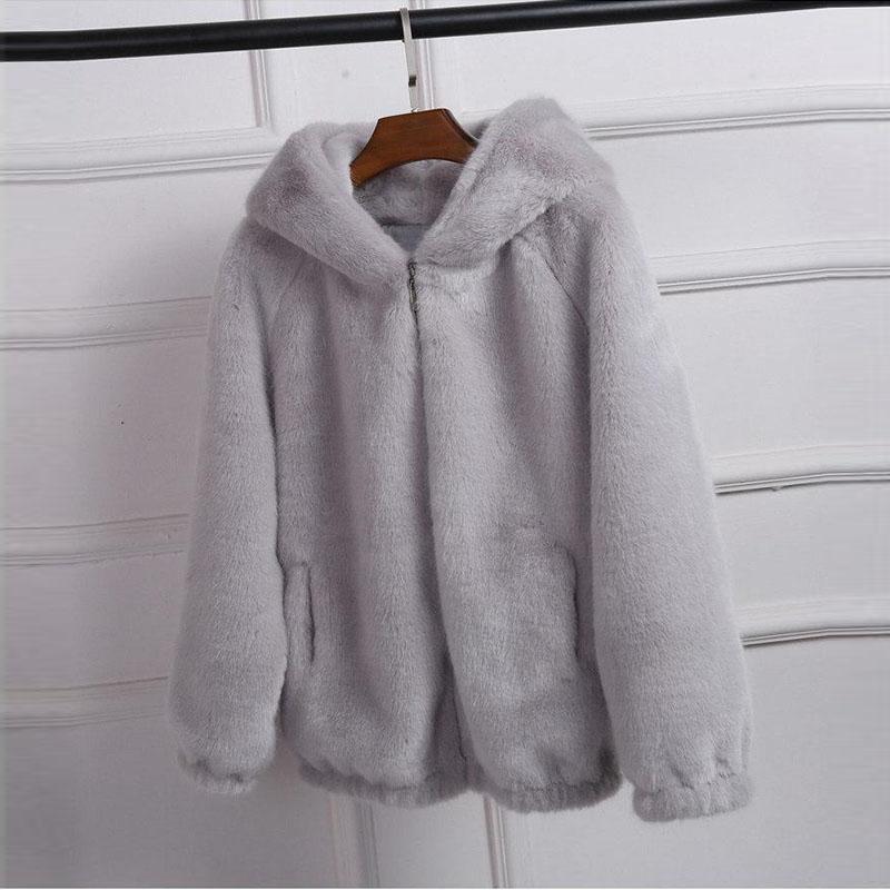 Casaco de Inverno Feminino Coreano Curto Feminino Quente Solto de Pelúcia com Capuz Espesso Casaco Sobretudo Pele Artificial