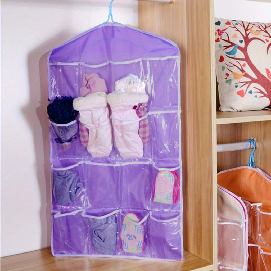 1pc-Hanging Storage Bag, Multi Grid Polyester Socks Storage Bag For Household