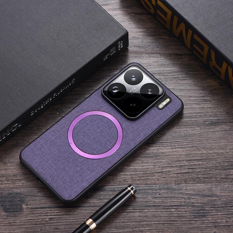 Magsafe Magnetic Plain Leather Case For Xiaomi 15 Pro Mi 15 14T Pro 14 Ultra Xiaomi14T Cloth Wireless Charging Cover