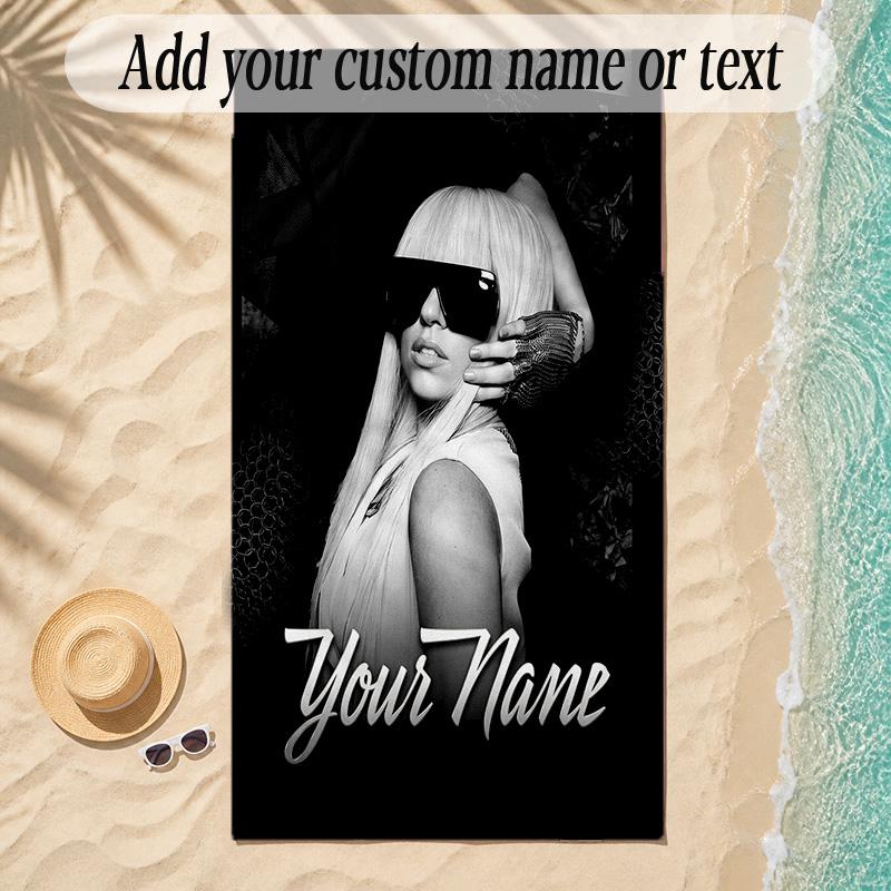 Beach TowelLady Gaga Custom Name Text Personalized Soft Towel for Beach Pool Indoor Home Decor Gift