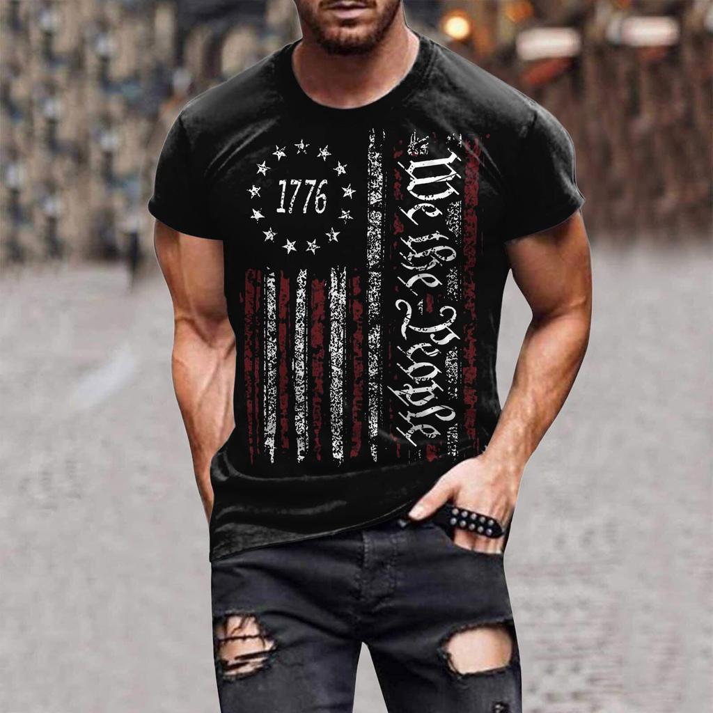 Pánská trička ke dni nezávislosti, pánská trička s grafickým vzorem USA Flag s krátkým rukávem Tričko American Patriotic Vintage