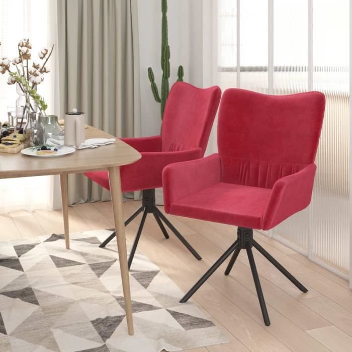 344814 vidaXL Chaises pivotantes salle à manger 2 pcs Rouge bordeaux Velours