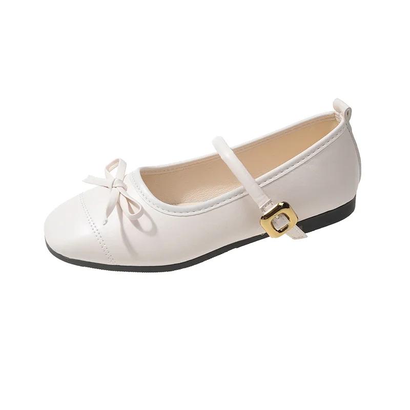 Women's Flat Shoes Autumn New Round Head Shallow Mouth Butterfly Knot Light Non-slip Single Shoes