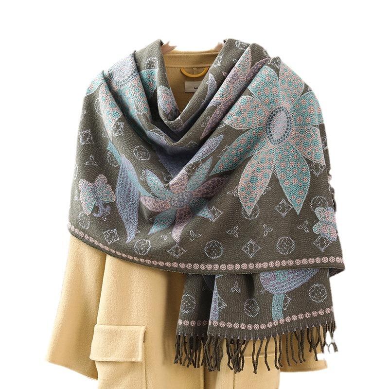 Jacquard Scarf Women's Winter Thickened Warm Ethnic Style Shawl High End New Imitation Cashmere Scarf
