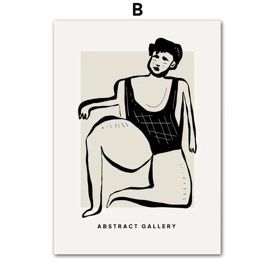 

Черные чернила Женщина Линия Листья Абстрактная галерея Настенная живопись Холст Картина скандинавские постеры и принты Настенная картина для декора гостиной 21x30cm No Framed