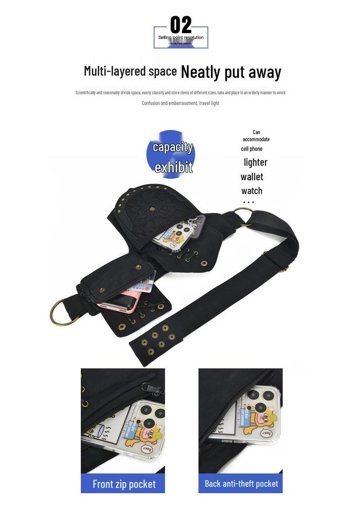 Unisex Retro Rivet Waist Bag: Multi-Functional Crossbody for Outdoor Sports and Phone Storage