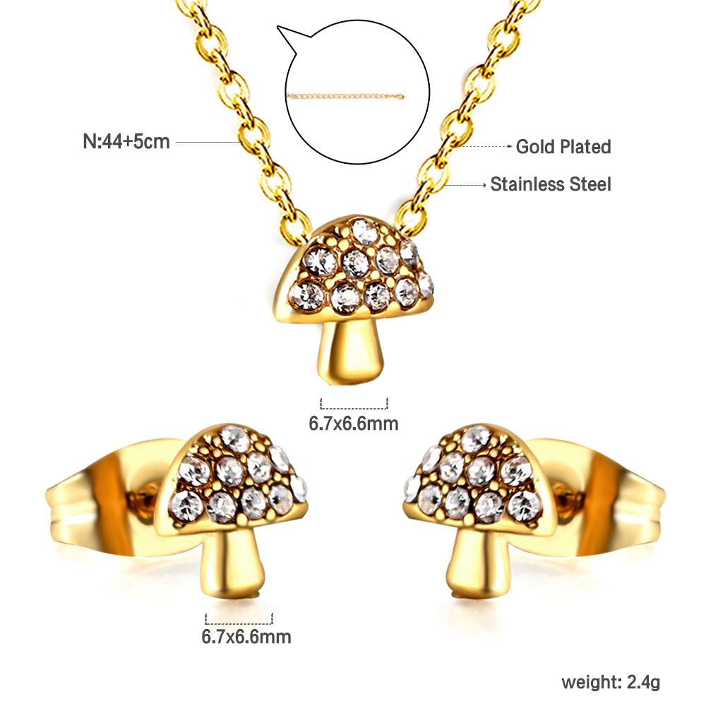 Fashion Bridal Gold Stainless Steel Pendant Necklace Earrings Jewelry Set for Women Plated18k Gold Necklace and Studs Earrings