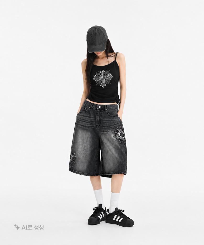 Eonyujeulaeb Crosspatch String Sleeveless Top (Black)
