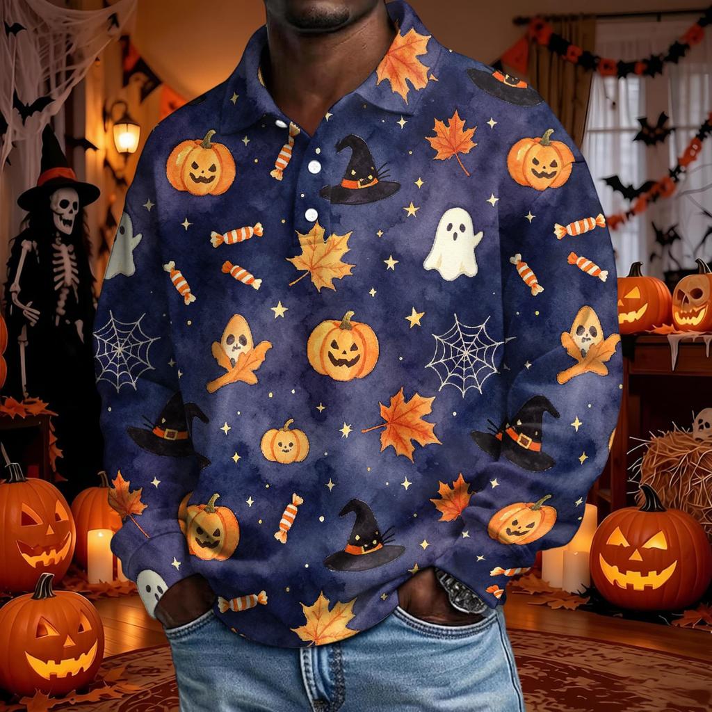 Men's Halloween Fashion Long Sleeve Button Up Shirt