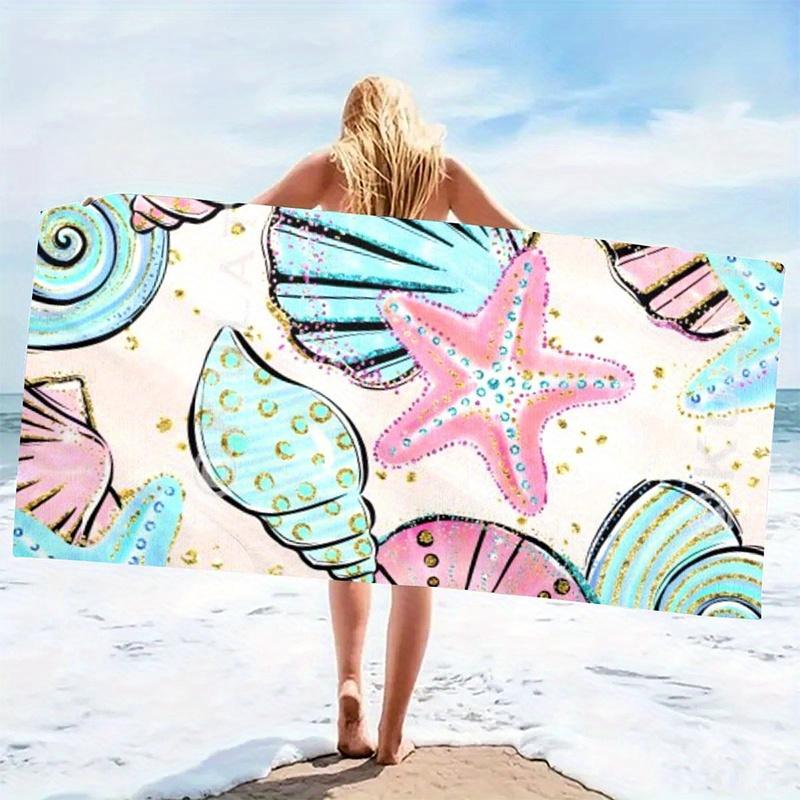 Beach Towel Shell And Starfish Printed Pattern Sun Protection Windproof Suitable For Pool Camping Travel Blanket