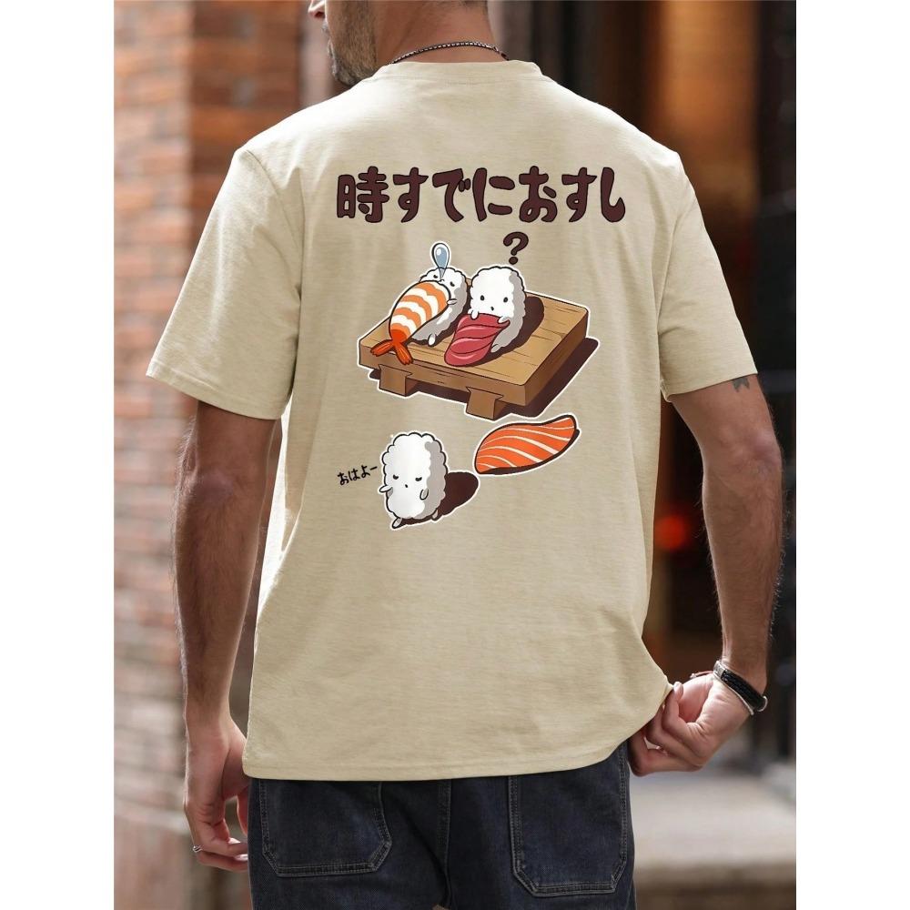 Kawaii Sushi Cartoon Oversized T-Shirt Funny Japanese Back Print Tees Casual Cotton Tops for Anthropomorphic Foodies S