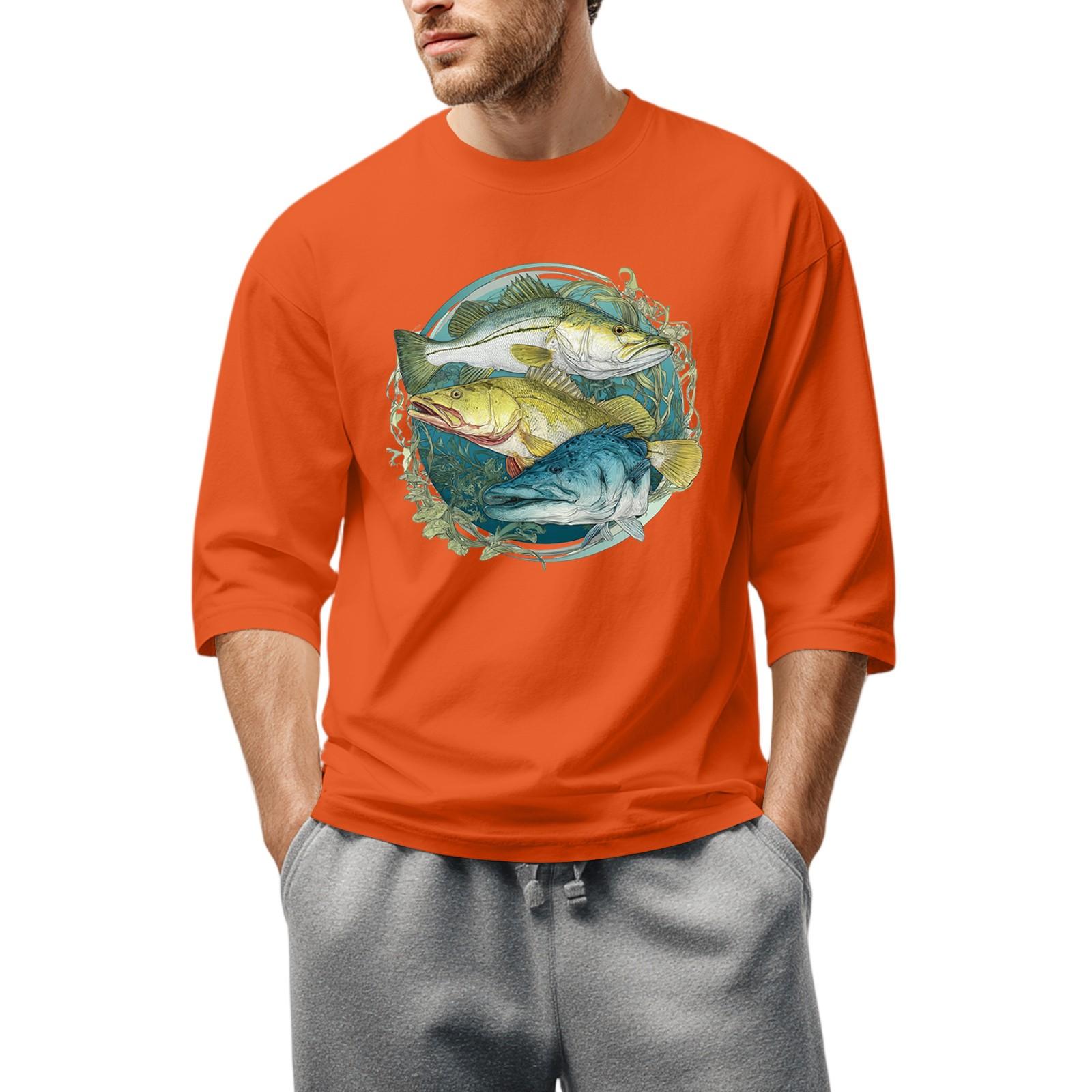 

Men S Round Neck Three-Quarters Sleeve Top Casual Fashion T-Shirt M помаранчевий