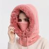 Vinter varm fuzzy lue tykk ensfarget balaclava plysj foret kaldsikker utendørs ski luer Beanies for kvinner