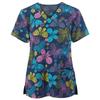 Women Printed Short Sleeve Nurse Scrub Top V Neck Medical Uniform Shirt with Pockets Comfortable Fit Workwear for Healthcare Professionals