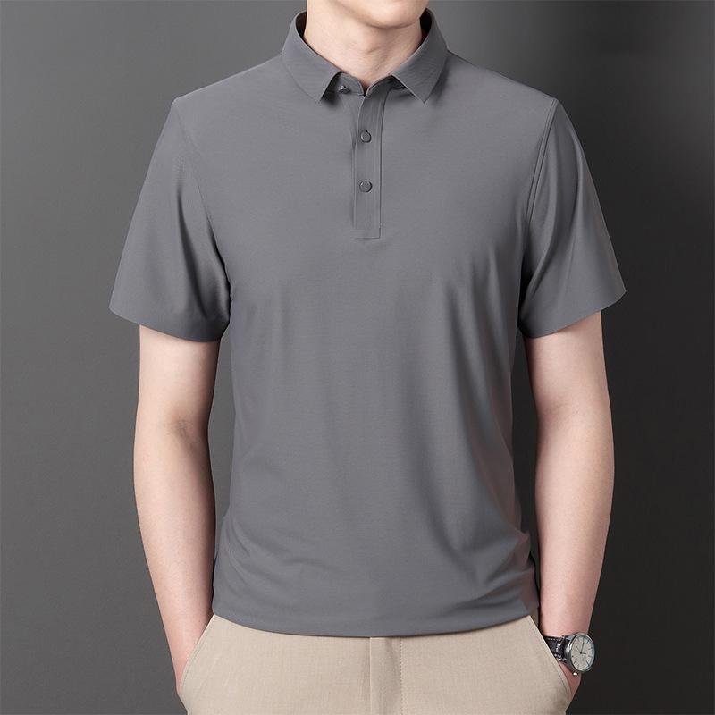 Short Sleeve T-Shirt Men'S Business Lapel Polo Shirt Solid Color Casual Half Sleeve T-Shirt Men'S