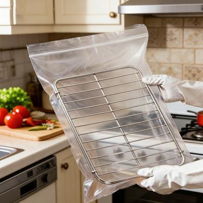Yousheng Oven Rack Cleaning Bags Transparent PE Reusable Leak-Proof Hands-Free Deep Cleaning Oven Racks Grease Remover Bag