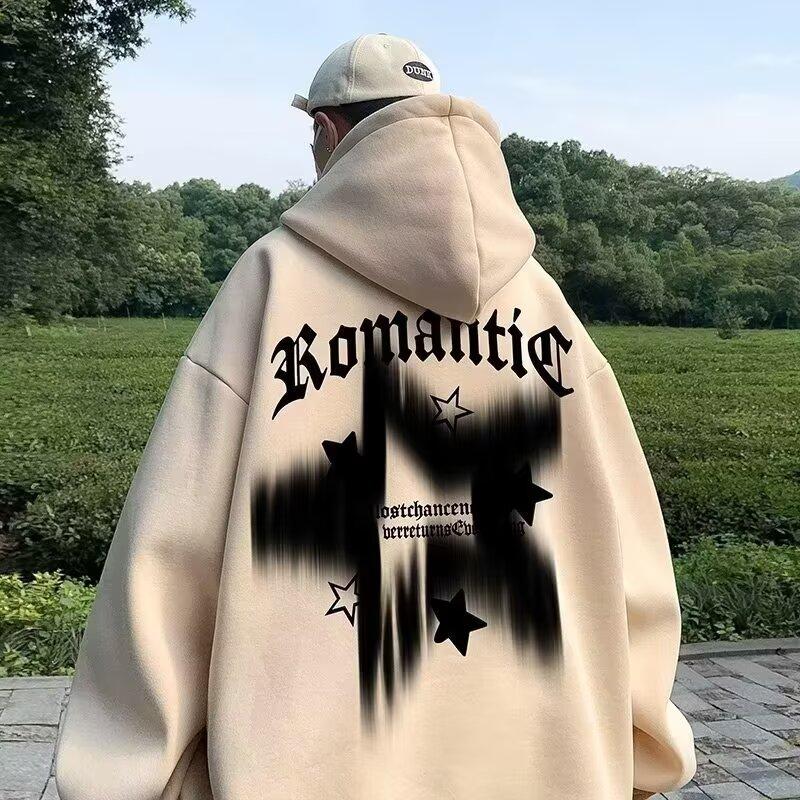 Hong Kong Style Retro Sweater Men's Spring and Autumn Men's Hooded Sweater American Heavy High Street Ins Fashion Brand Baggy Coat