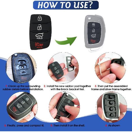 3 Pack Key Fob Button Pad Replacement Fits for Hyundai Santa Fe Sonata Sport  2018 2017 2016 2015 2014 2013 Keyless Entry Remote Control Car Key