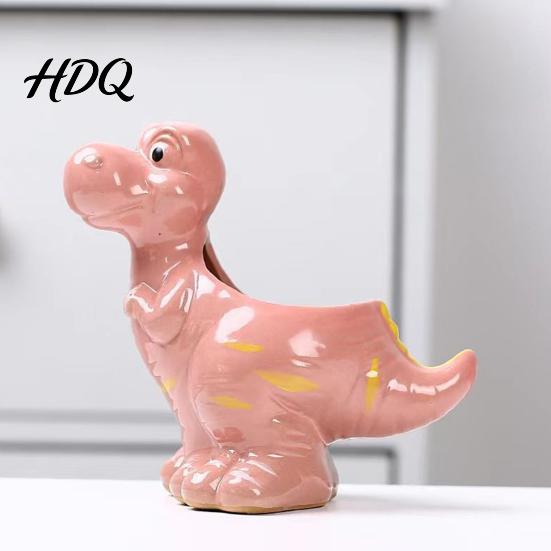 Creative Ceramic Planter for Desk Dinosaur Planter Cartoon Flower Pot with Drainage Hole Cute Small Succulents Windowsill Dino Plant Succulents,